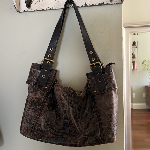 Nino Bossi Distressed Brown Leather Hobo Bag - Picture 2 of 9